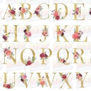 Alfabeto Floral DTF UV 4cm | Letras Personalizadas com Flores | Transfer para Copos, Taças e Presentes